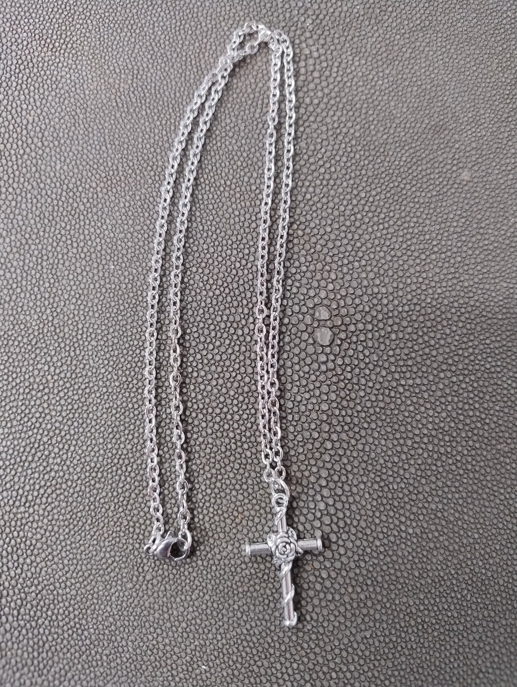 Silver Cross and Rose Pendant